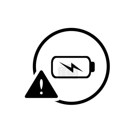 Battery round charging warning icon,  simple battery danger sign flat design vector pictogram, infographic interface elements for app logo web button ui ux isolated on white background