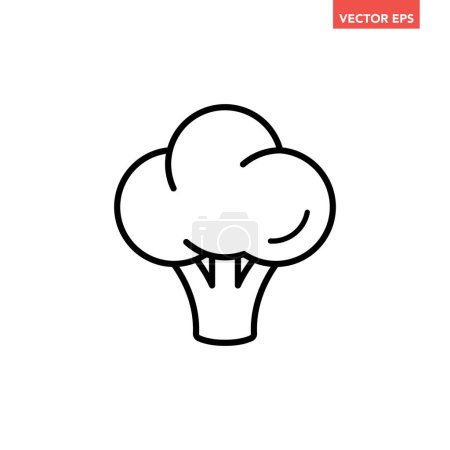 Illustration for Black single broccoli line icon, simple fresh cute vegetable flat design pictogram, infographic vector for app logo web button ui ux interface elements isolated on white background - Royalty Free Image