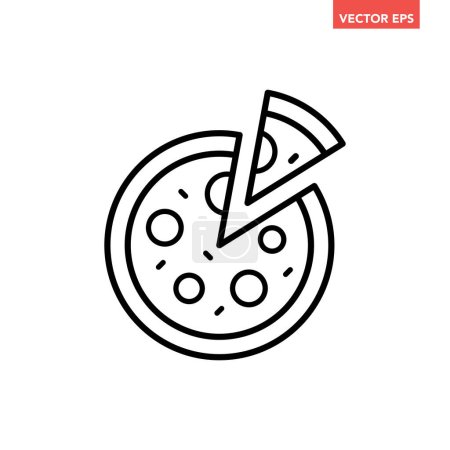 Téléchargez les illustrations : Pizza unique noire avec l'icône de ligne de tranche, contour simple pictogramme plat de conception de nourriture de culture d'Italie, vecteur infographique pour le bouton Web de logo d'application ui ux éléments d'interface isolés sur fond blanc - en licence libre de droit