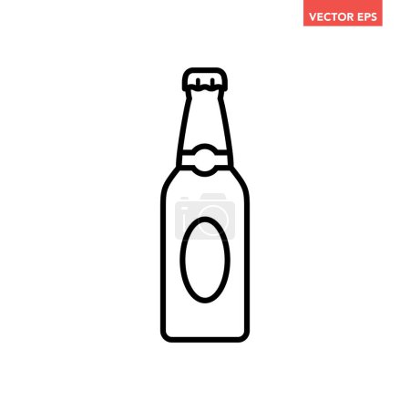 Illustration for Black single beer bottle line icon, simple outline liqueur flat design pictogram, infographic vector for app logo label web button ui ux interface elements isolated on white background - Royalty Free Image