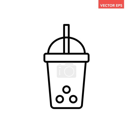 Ilustración de Icono de línea de té de una sola burbuja negra, boceto simple pictograma de diseño plano de bebida dulce fresca, vector infográfico para el logotipo de la aplicación botón web ui ux elementos de interfaz aislados sobre fondo blanco - Imagen libre de derechos