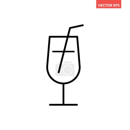 Illustration for Black single wine glass drink line icon, simple outline clear aqua flat design pictogram, infographic vector for app logo web button ui ux interface elements isolated on white background - Royalty Free Image