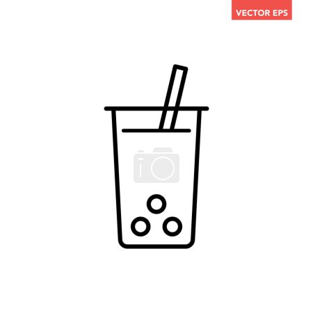 Illustration for Black single bubble tea line icon, simple outline fresh sweet drink flat design pictogram, infographic vector for app logo web button ui ux interface elements isolated on white background - Royalty Free Image