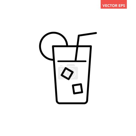 Illustration for Black single lemonade with sliced lemon line icon, simple outline iced drink flat design pictogram, infographic vector for app logo web button ui ux interface elements isolated on white background - Royalty Free Image