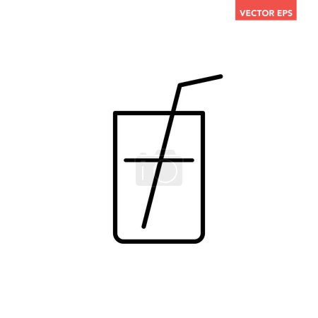Illustration for Black single glass of drink line icon, simple outline clear juice or water flat design pictogram, infographic vector for app logo web button ui ux interface elements isolated on white background - Royalty Free Image