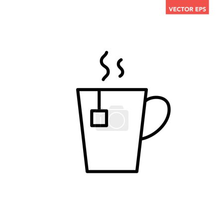 Illustration for Black single cup of tea line icon, simple outline hot drink with teabag flat design pictogram, infographic vector for app logo web button ui ux interface elements isolated on white background - Royalty Free Image