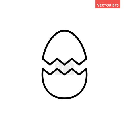 Illustration for Black single broken egg line icon, simple outline cooking food flat design pictogram, infographic vector for app logo web button ui ux interface elements isolated on white background - Royalty Free Image