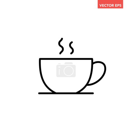 Ilustración de Negro solo taza de café línea icono, esquema simple café menú sabor comida plana diseño pictograma, vector infográfico para aplicación logotipo web botón ui ux elementos de interfaz aislados sobre fondo blanco - Imagen libre de derechos