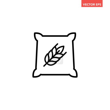Illustration for Black single wheat sack flour line icon, simple natural farming graphic flat design pictogram, infographic vector for app logo web button ui ux interface elements isolated on white background - Royalty Free Image