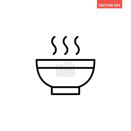 Illustration for Black single hot soup bowl line icon, simple outline delicious traditional food flat design pictogram, infographic vector for app logo web button ui ux interface elements isolated on white background - Royalty Free Image