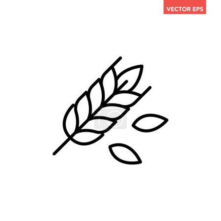 Illustration for Black single ears of wheat line icon, simple natural food graphic flat design pictogram, infographic vector for app logo web button ui ux interface elements isolated on white background - Royalty Free Image
