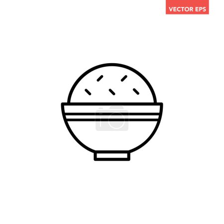 Ilustración de Icono de línea de plato de arroz simple negro, pictograma de diseño plano de alimentos naturales, vector infográfico para aplicación logotipo web botón ui ux elementos de interfaz aislados sobre fondo blanco - Imagen libre de derechos