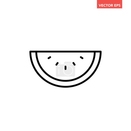 Illustration for Black single sliced watermelon line icon, simple fresh tasty fruit flat design pictogram, infographic vector for app logo web button ui ux interface elements isolated on white background - Royalty Free Image