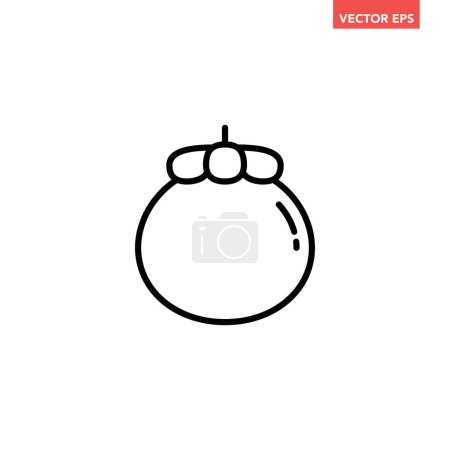 Illustration for Black single mangosteen thin line icon, simple tropical fruit element outline flat design pictogram, infographic vector for app logo web button ui ux interface isolated on white background - Royalty Free Image