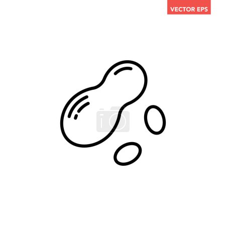Illustration for Black single peanut thin line icon, simple legume food element outline flat design pictogram, infographic vector for app logo web button ui ux interface isolated on white background - Royalty Free Image