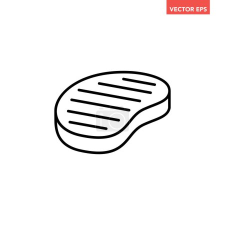 Illustration for Black single beef steak line icon, simple meat food element outline flat design pictogram, infographic vector for app logo web button ui ux interface isolated on white background - Royalty Free Image