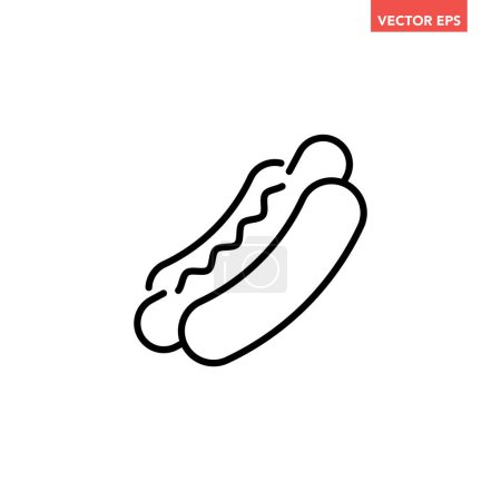 Téléchargez les illustrations : Icône de ligne mince de hot-dog unique noir, pictogramme de conception plate simple d'élément de nourriture de rue, vecteur infographique pour l'interface d'ui ux de bouton Web de logo d'application isolée sur fond blanc - en licence libre de droit