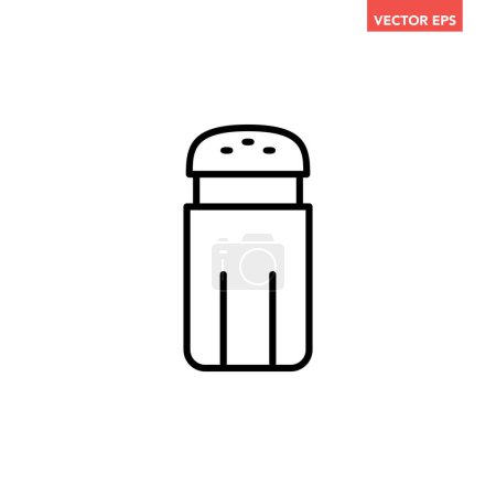 Illustration for Black single salt shaker thin line icon, simple outline utensil bottle graphic flat design pictogram, infographic for app logo web button ui ux interface elements isolated on white background - Royalty Free Image