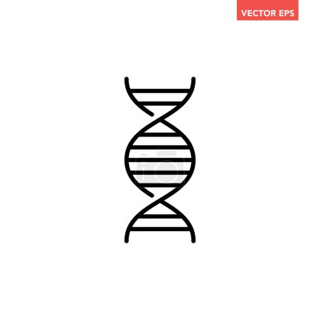 Illustration for Black single DNA engineering thin line icon, simple bio human genetic helix flat design pictogram, infographic vector for app logo web button ui ux interface elements isolated on white background - Royalty Free Image