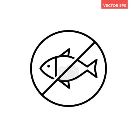 Illustration for Black single round fish free thin line icon, allergy ingredient no contain mark flat design pictogram, infographic for app logo web button ui ux interface elements isolated on white background - Royalty Free Image