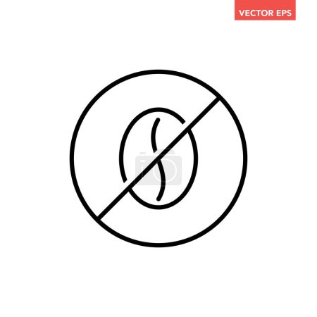 Schwarz einzelne runde koffeinfreie Badge Line Symbol, einfache Allergie Zutat keine Marke enthalten flache Design-Piktogramm, Infografik-Vektor für App-Logo Web-Taste ui ux-Schnittstelle auf weißem Hintergrund isoliert