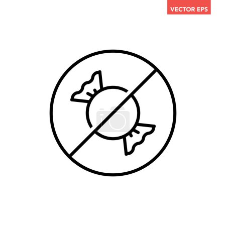 Ilustración de Icono de línea delgada de insignia sin azúcar redonda simple negro, ingrediente no contiene pictograma de diseño plano de marca, vector infográfico para el logotipo de la aplicación botón web ui ux elementos de interfaz aislados sobre fondo blanco - Imagen libre de derechos