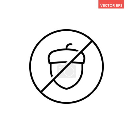 Ilustración de Negro solo redondo nueces insignia libre delgada línea icono, ingrediente simple no contiene pictograma de diseño plano marca, vector infográfico para el logotipo de la aplicación web botón ui ux interfaz aislado sobre fondo blanco - Imagen libre de derechos
