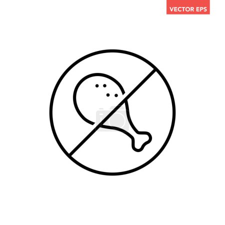 Illustration for Black single round meat free thin line icon, simple no fast food allowed stop sign flat design pictogram, infographic vector for app logo web button ui ux interface isolated on white background - Royalty Free Image