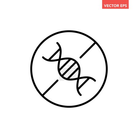 Illustration for Black single round GMO free badge line icon, simple allergy ingredient no contain DNA mark flat design pictogram, infographic vector for app logo web button ui ux interface isolated on white background - Royalty Free Image