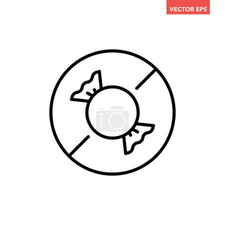 Illustration for Black single round sugar free badge thin line icon, ingredient no contain mark flat design pictogram, infographic vector for app logo web button ui ux interface elements isolated on white background - Royalty Free Image