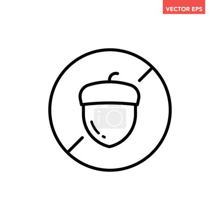 Illustration for Black single round nuts free badge line icon, simple allergy ingredient no contain mark flat design pictogram, infographic vector for app logo web button ui ux interface isolated on white background - Royalty Free Image
