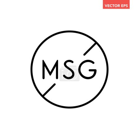 Illustration for Black single round no msg thin line icon, unnatural ingredient no contain mark flat design pictogram, infographic vector for app logo web button ui ux interface elements isolated on white background - Royalty Free Image