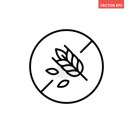 Illustration for Black single round gluten free badge thin line icon, ingredient no contain mark flat design pictogram, infographic vector for app logo web button ui ux interface elements isolated on white background - Royalty Free Image