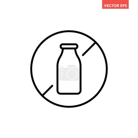 Illustration for Black single lactose free badge thin line icon, simple ingredient no contain mark flat design pictogram, infographic vector for app logo web button ui ux interface isolated on white background - Royalty Free Image