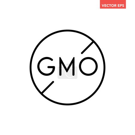 Illustration for Black single round GMO free badge line icon, simple allergy ingredient no contain mark flat design pictogram, infographic vector for app logo web button ui ux interface isolated on white background - Royalty Free Image