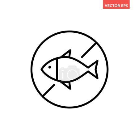 Illustration for Black single round fish free thin line icon, allergy ingredient no contain mark flat design pictogram, infographic for app logo web button ui ux interface elements isolated on white background - Royalty Free Image