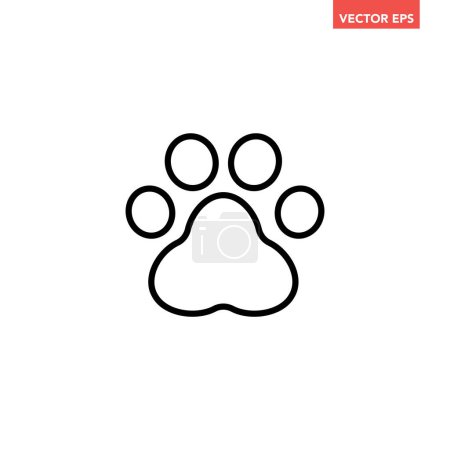 Illustration for Black single paw thin line icon, simple animal foot print flat design pictogram, infographic vector sign or symbol for app logo web button ui ux interface isolated on white background - Royalty Free Image