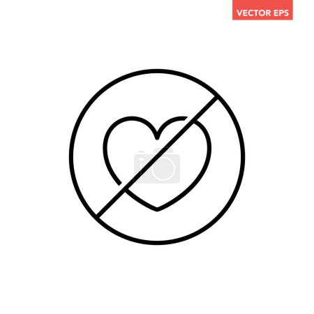 Illustration for Black single round no heart thin line icon, simple dis love flat design pictogram, infographic vector for app logo web button ui ux interface elements isolated on white background - Royalty Free Image