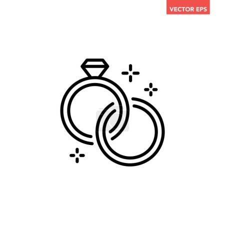 Illustration for Black single round wedding rings thin line icon, simple marriage symbol flat design pictogram, infographic vector for app logo web button ui ux interface elements isolated on white background - Royalty Free Image