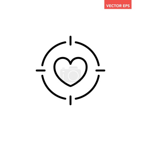 Illustration for Black single love in target thin line icon, Simple romantic goals flat design pictogram, infographic vector for app logo web button ui ux interface elements isolated on white background - Royalty Free Image