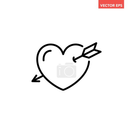 Illustration for Black single heart with arrow thin line icon, simple romance graphic flat design pictogram, infographic vector for app logo web button ui ux interface elements isolated on white background - Royalty Free Image