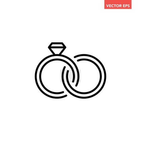 Illustration for Black single round wedding rings thin line icon, simple marriage graphic flat design pictogram, infographic vector for app logo web button ui ux interface elements isolated on white background - Royalty Free Image