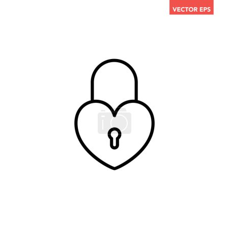 Ilustración de Negro solo amor bloqueo delgado icono de línea, simple tema de San Valentín pictograma de diseño plano, vector de infografía para el logotipo de la aplicación botón web ui ux elementos de interfaz aislados sobre fondo blanco - Imagen libre de derechos
