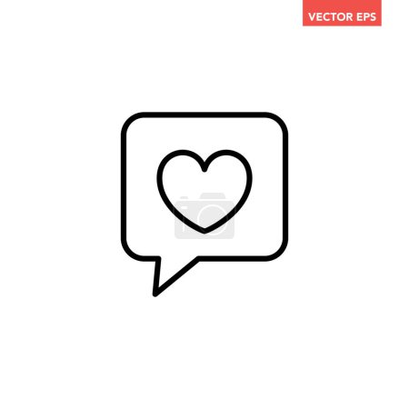 Ilustración de Corazón único negro en el habla icono de línea delgada, simple mensaje de cuadro de texto de amor pictograma de diseño plano, vector de infografía para el logotipo de la aplicación botón web ui ux elementos de interfaz aislados sobre fondo blanco - Imagen libre de derechos