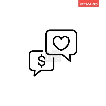 Illustration for Black single romance scam thin line icon, simple love deception flat design pictogram, infographic vector for app logo web button ui ux interface elements isolated on white background - Royalty Free Image