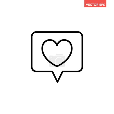 Ilustración de Notificación única negra como icono de línea delgada, pictograma de diseño plano gráfico de mensaje de redes sociales de amor simple, vector infográfico para la interfaz ui ux de botón web del logotipo de la aplicación aislada sobre fondo blanco - Imagen libre de derechos