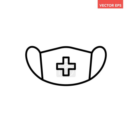 Ilustración de Negro único icono de la línea de máscara facial médica, simple protección de la salud diseño plano pictograma vectorial, vector infográfico para aplicación logotipo web botón ui ux elemento de interfaz aislado sobre fondo blanco - Imagen libre de derechos