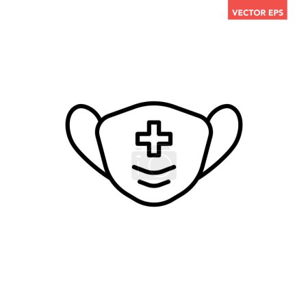 Ilustración de Negro único icono de la línea de máscara facial médica, simple protección de la salud diseño plano pictograma vectorial, vector infográfico para aplicación logotipo web botón ui ux elemento de interfaz aislado sobre fondo blanco - Imagen libre de derechos