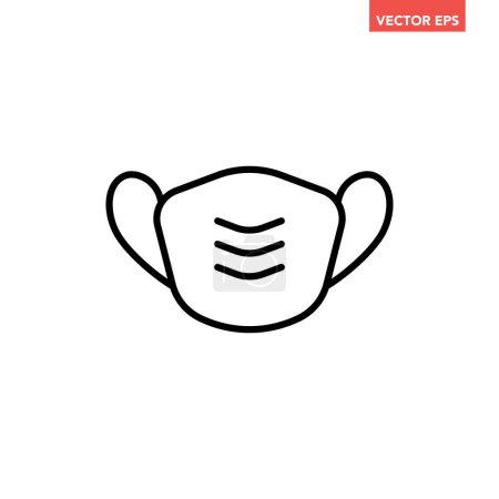 Illustration for Black single medical face mask line icon, simple health protection flat design vector pictogram, infographic vector for app logo web website button ui ux interface element isolated on white background - Royalty Free Image
