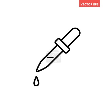 Illustration for Black single glass dropper line icon, simple lab ware analyze flat design vector pictogram, infographic vector for app logo web website button ui ux interface elements isolated on white background - Royalty Free Image